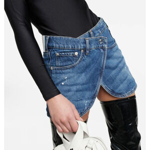 Coperni Blue Denim Paint-splatter Mini Wrap Skirt, Size 8